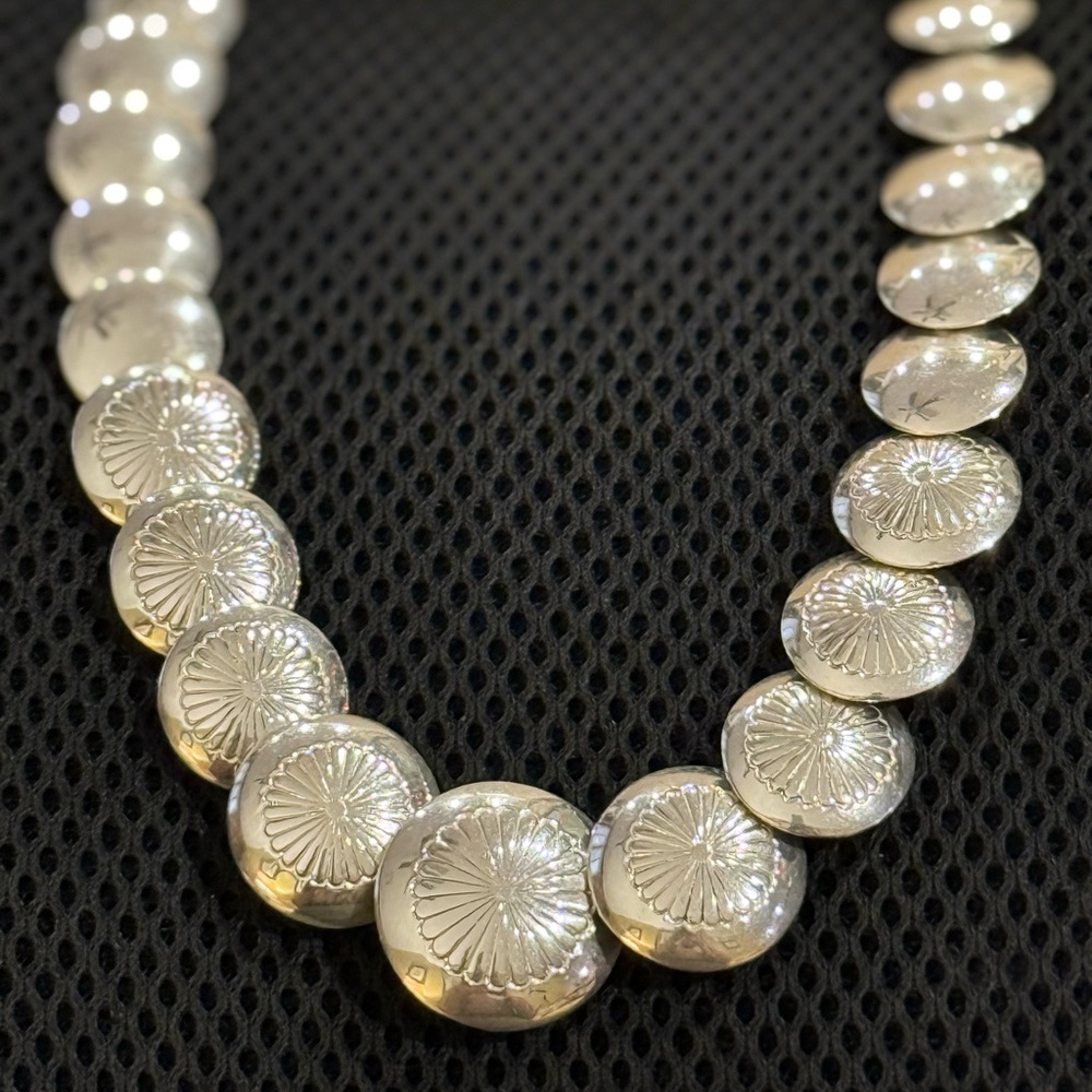 Vintage Style Sterling Silver Graduated Layered Sterling Concho Saucer Necklace